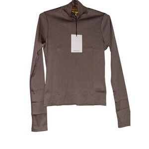 HIKERKIND Midweight Womens L Ribbed Merino Wool Blend Turtleneck 01 Brown NWT